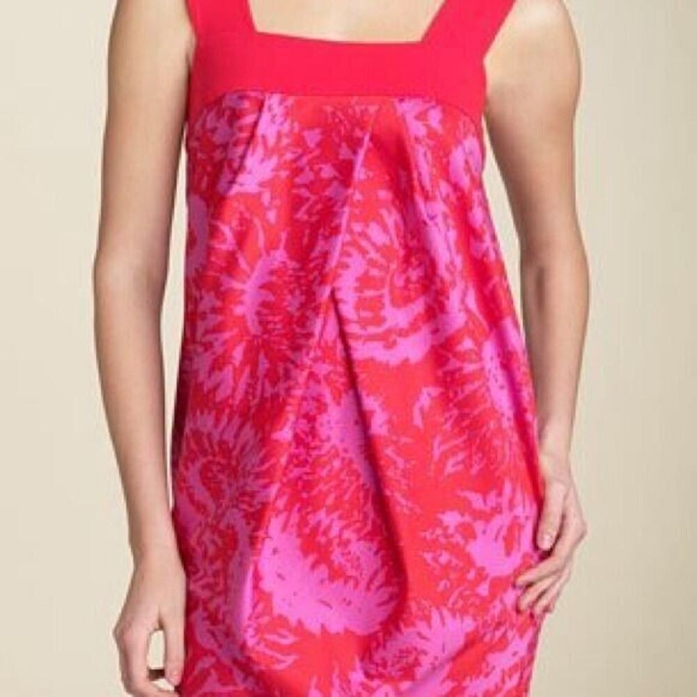 Diane von Furstenberg Silk Blend Pleated Mini Dress Y2K Red & Pink DVF Size 10 - Picture 4 of 13